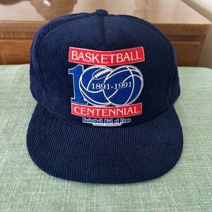Vintage 1991 Basketball Hall of Fame Centennial Souvenir Navy Blue Corduroy Hat